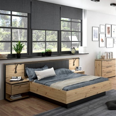 Cama c/ 2 Mesas de Cabeceira B24 (c/ Luz LED)