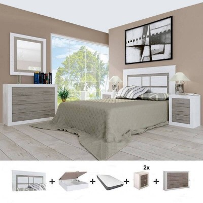 Pack Cuarto Completo Lara c/ Canapé (Andersen Pino/Gris)+ Colchón Premium 17HR  (190X150cm)