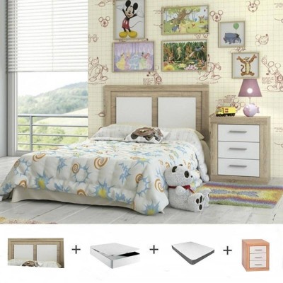Pack Dormitorio Completo Lara Juvenil Cambria/Blanco c/ Somier + Colchón Basic 15HR (190x90xm)