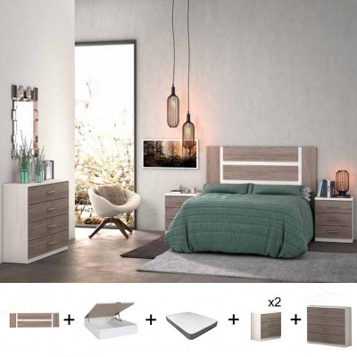 Pack Dormitorio Completo Monika c/ Cómoda + Colchón Premium 17HR (190x150cm)
