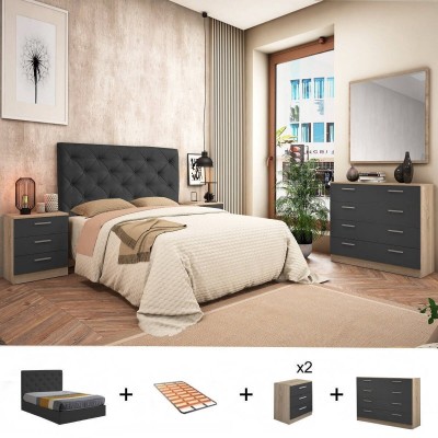 Pack Dormitorio Completo Monika/Orlando c/ Cómoda + Somier (200x160cm)