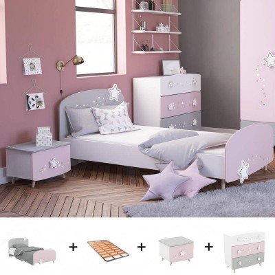 Pack Dormitorio Completo Etoiles c/ Cómoda + somier (190x90cm)