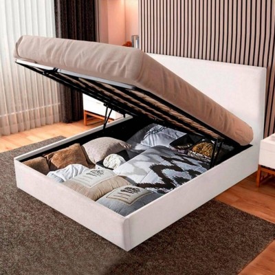 Pack Cama Estofada c/ Sistema Elevatório Camilla (Preta) + Colchão Basic 15HR (190x140cm)