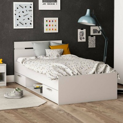 Pack Cama Michigan 200x90 Blanca + Somier + Colchón Basic 15HR