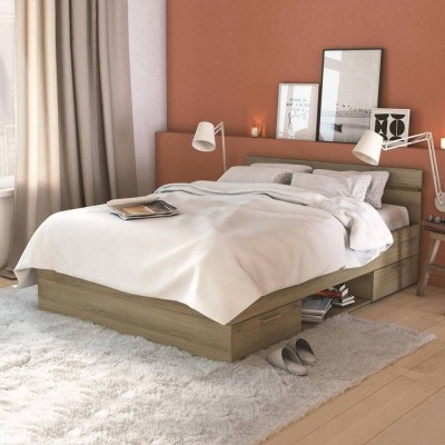 Pack Cama Michigan Roble + Somier + Colchón Basic 15HR (200x140cm)