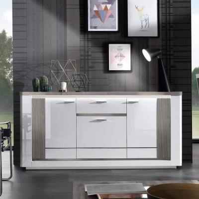 Aparador 3 Portas + 1 Gaveta Bellaria Lacada (c/ Luz LED)