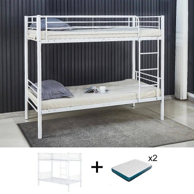 Pack Beliche Indivídual Metálico (Branco) + 2 Colchões Basic 15HR (190x90cm)