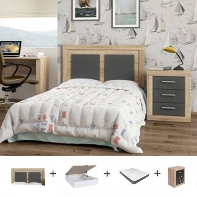 Pack Dormitorio Completo Lara Juvenil Cambria/Grafito c/ Somier + Colchón Doctor Back Basic 15HR (190x90xm)