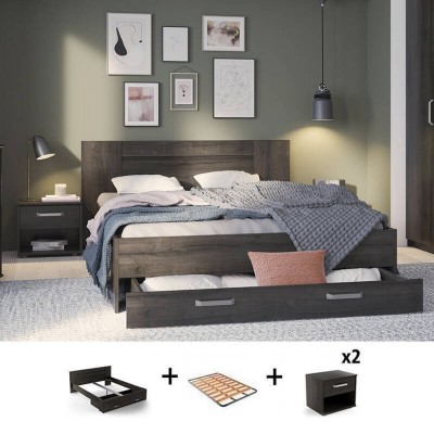 Pack Dormitorio Completo Richmond c/ 2 Mesitas de Noche + Somier (200x160cm)