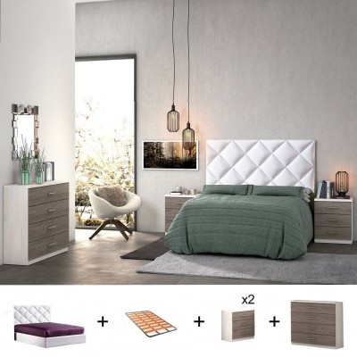 Pack dormitorio Completo Monika/Texas c/ Cómoda + Somier (200x160cm)