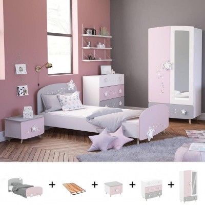 Pack Dormitorio Completo Etoiles c/ Armario + Somier (190x90cm)
