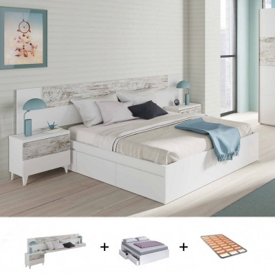 Pack Dormitorio Completo Vintage c/ Cama Kendra + Somier (190x150cm)