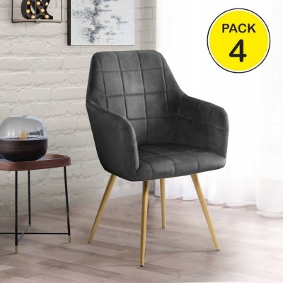 Pack de 4 Sillas Riga (Gris c/ Patas Doradas)