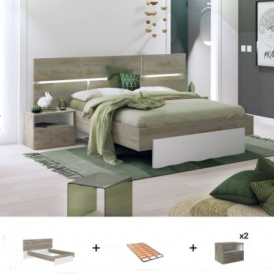 Pack Dormitorio Completo Prado c/ 2 Mesitas de Noche + Somier (200x160cm)