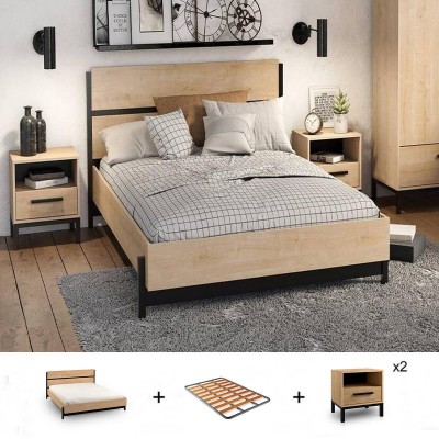 Pack Cama Craft c/ 2 Mesitas de Noche + Somier (190x140cm)