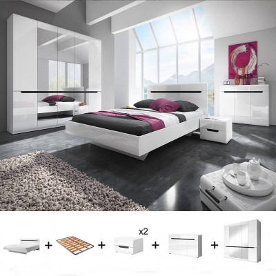 Pack Dormitorio Completo Hektor (Blanco) c/ Armario (200x160cm)