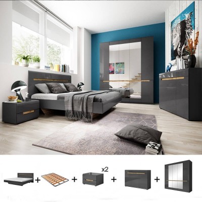 Pack Dormitorio Completo Hektor (Gris) c/ Armario (200x160cm)