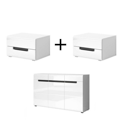Pack 2 Mesitas de Noche + Cómoda Hektor (Blanco)
