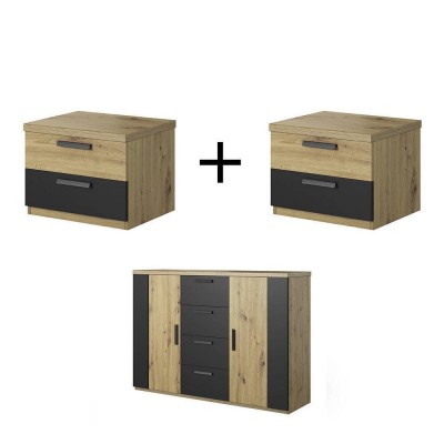 Pack 2 Mesitas de Noche + Cómoda Sigma (Artisan Oak)