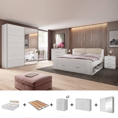 Pack Dormitorio Completo Galaxy (Blanco) c/ Armario (200x180cm)