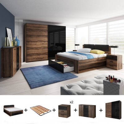 Pack Dormitorio Completo Galaxy (Marron) c/ Somier (200x160cm)