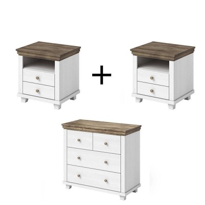 Pack 2 Mesitas de Noche + Cómoda 4 Cajones Evora (Blanco)