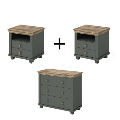Pack 2 Mesitas de Noche + Cómoda 4 Cajones Evora (Verde)
