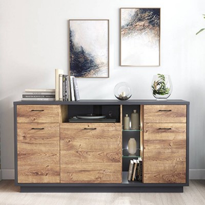 Aparador 3 Portas + 2 Gavetas Europa (c/ Luz LED)