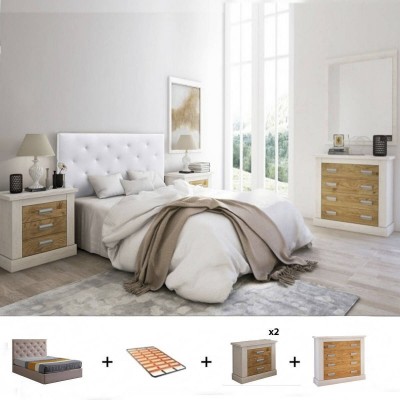 Pack Dormitorio Completo Orlando/Roncal (Andersen Pino/Roble) + Somier (200x160cm)