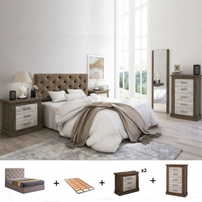 Pack Quarto Dormitorio Orlando/Roncal (Trufa/Canõn Blanco) + Sinfonier (200X160cm)
