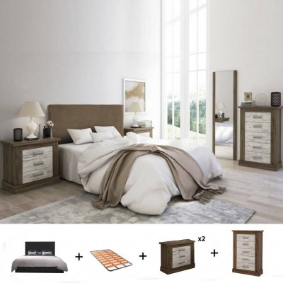 Pack Dormitorio Completo Roksy/Roncal (Trufa/Canõn Blanco) + Sinfonier (200x160cm)