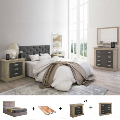 Pack Dormitorio Completo Orlando/Roncal (Roble/Grafito) + Somier (200x160cm)