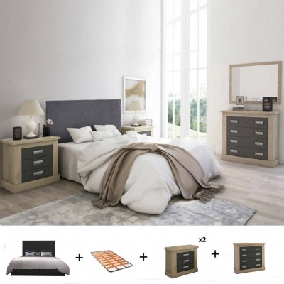 Pack Dormitorio Completo Roksy/Roncal (Roble/Grafito) + Somier (200x160)